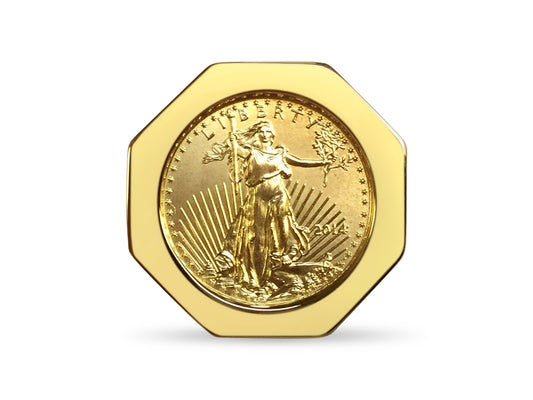 Fancy Solid Gold Handmade Coin Ring , 1/10oz Coin ,