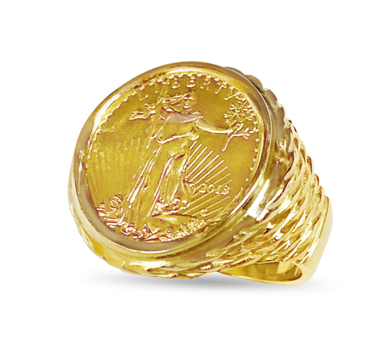 Fancy Solid Gold Handmade Coin Ring , 1/4oz Coin ,