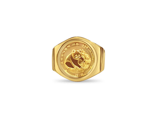 Fancy Solid Gold Handmade Coin Ring , Chinese Panda Bear Coin ,