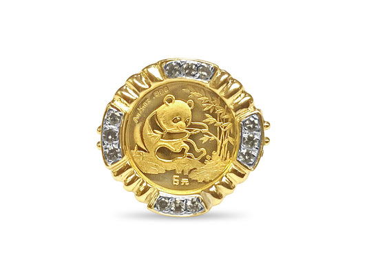 Fancy Solid Gold Handmade Coin Ring , Chinese Panda Bear Coin ,