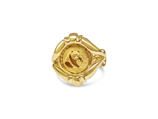 Fancy Solid Gold Handmade Coin Ring , Chinese Panda Bear Coin ,