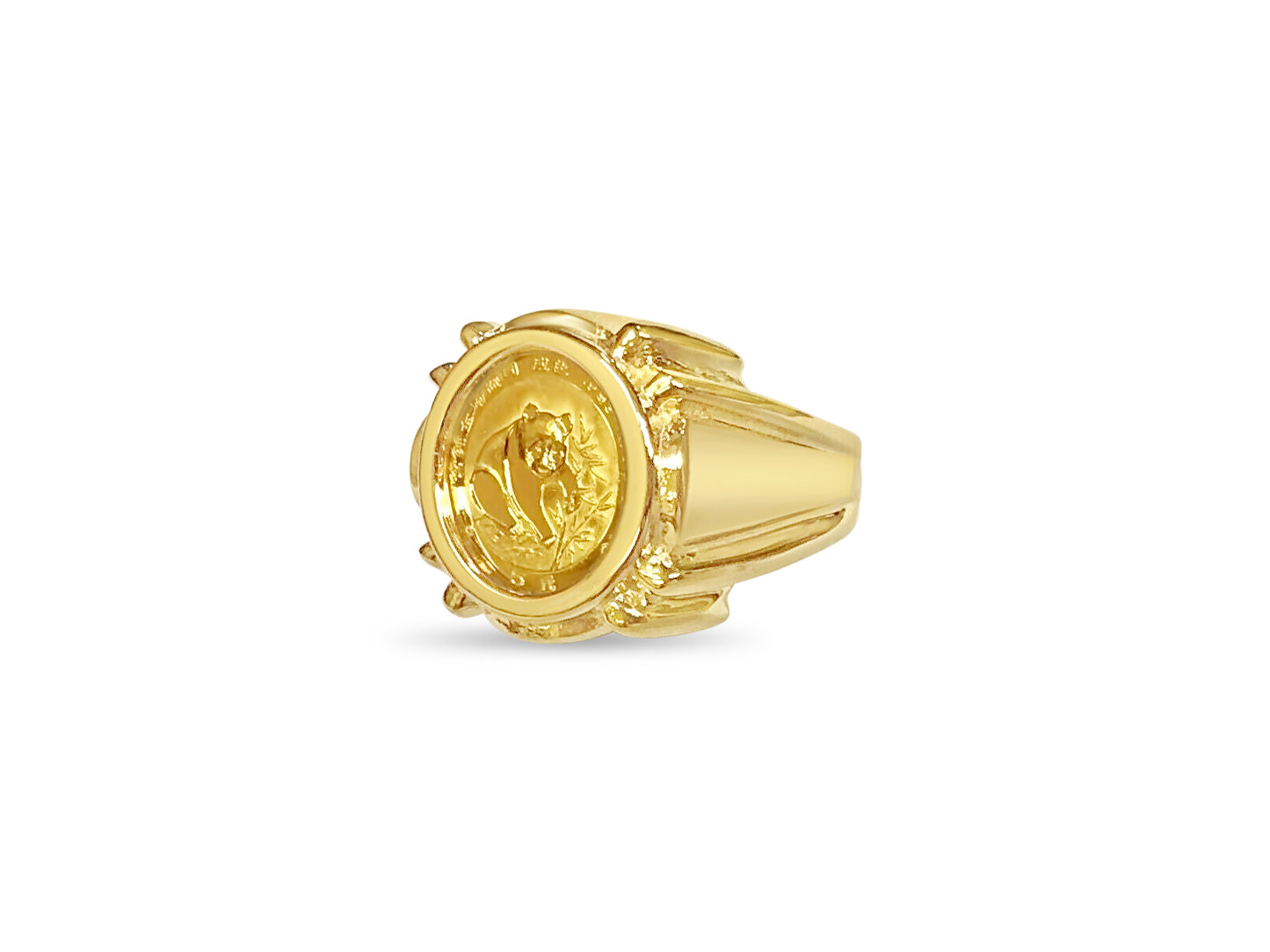 Fancy Solid Gold Handmade Coin Ring , Chinese Panda Bear Coin ,