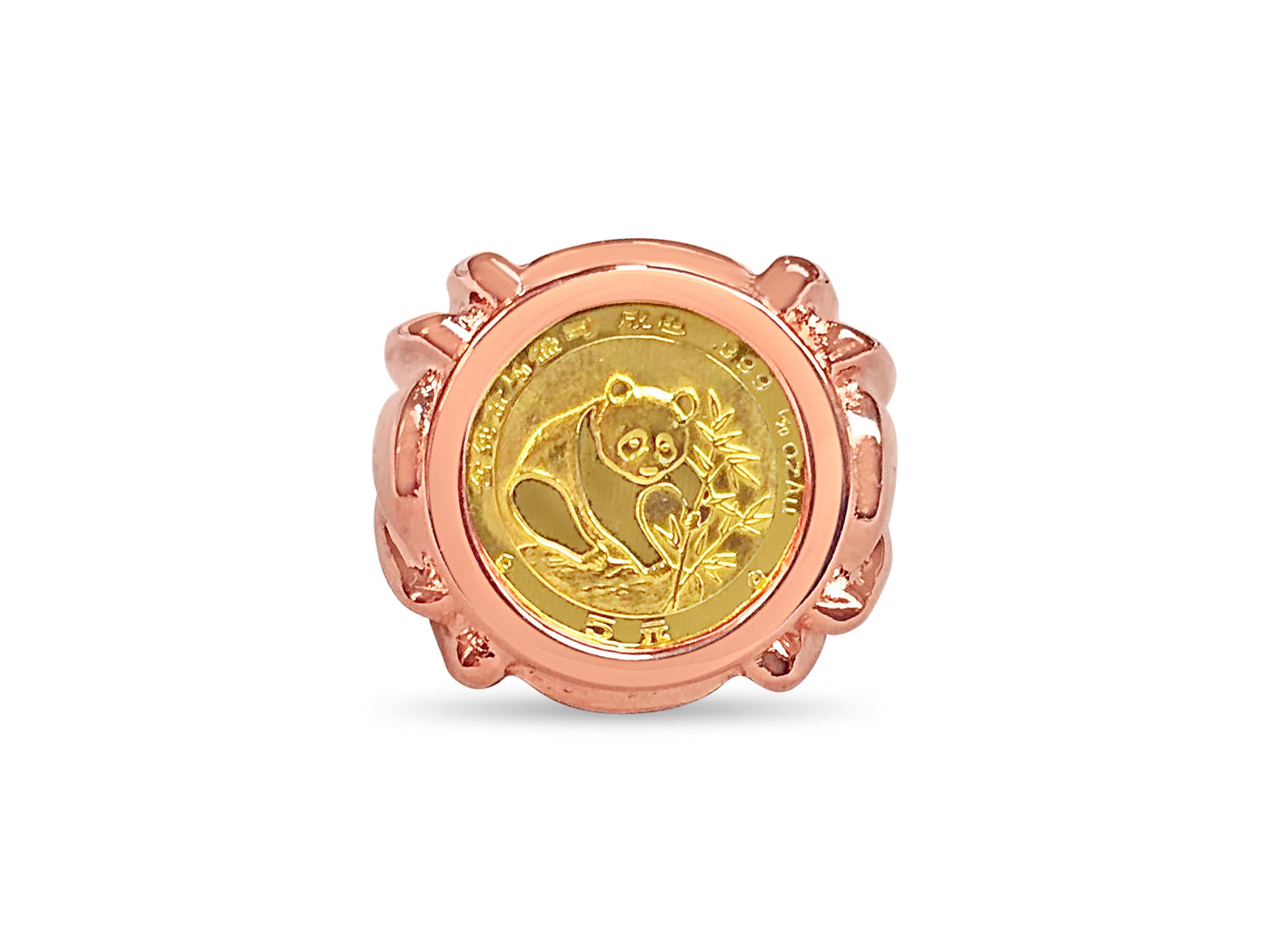 Fancy Solid Gold Handmade Coin Ring , Chinese Panda Bear Coin ,