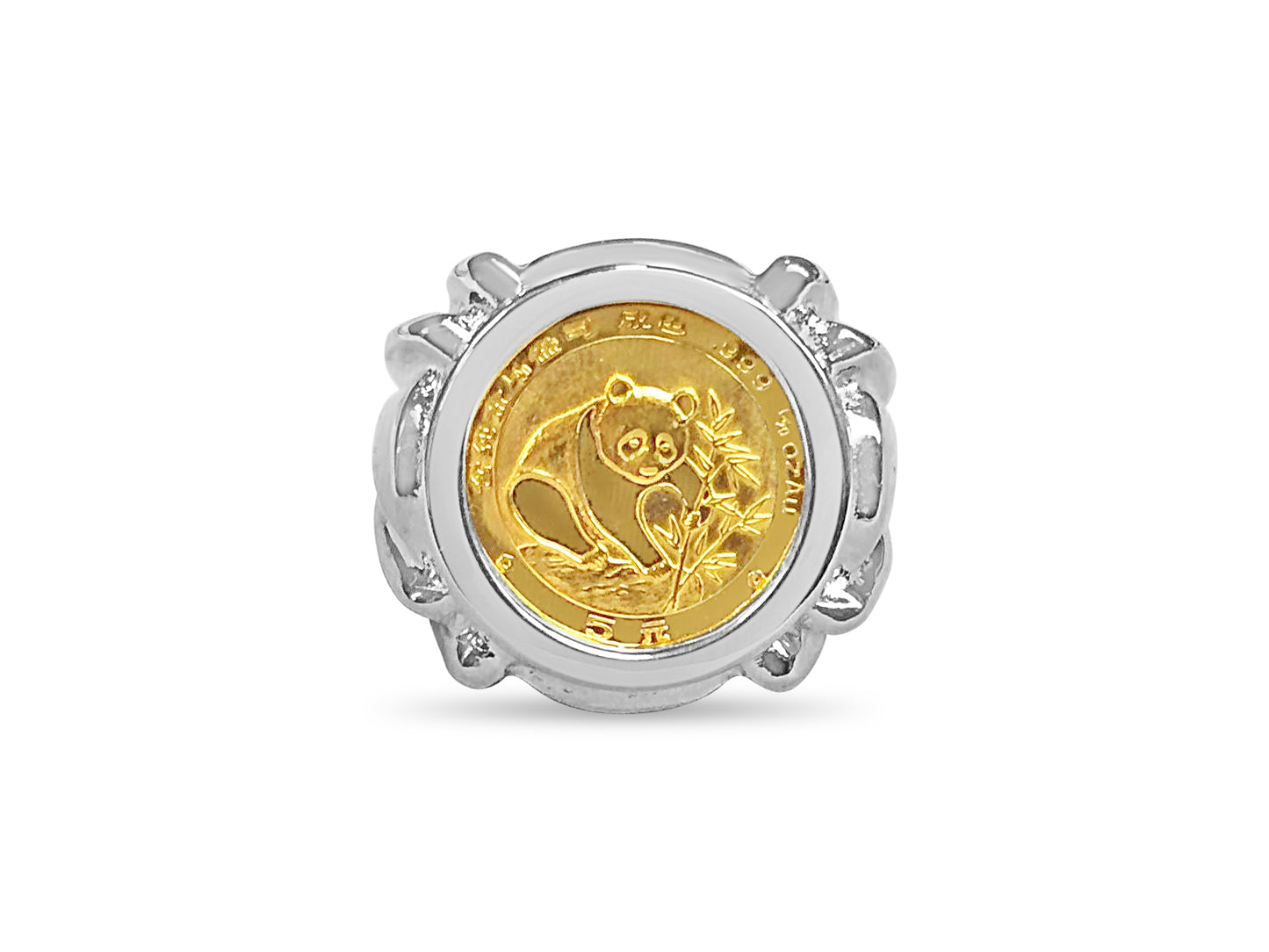 Fancy Solid Gold Handmade Coin Ring , Chinese Panda Bear Coin ,