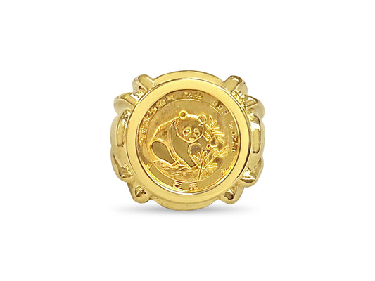 Fancy Solid Gold Handmade Coin Ring , Chinese Panda Bear Coin ,