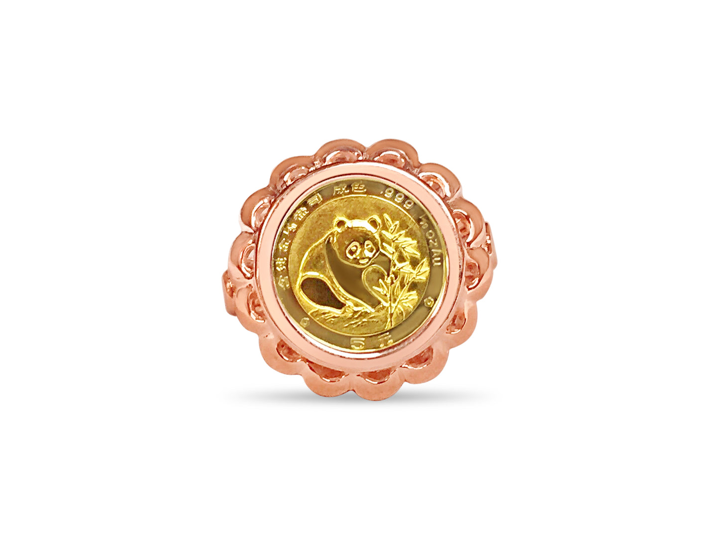 Fancy Ladies Solid Gold Handmade Coin Ring , Chinese Panda Bear Coin ,