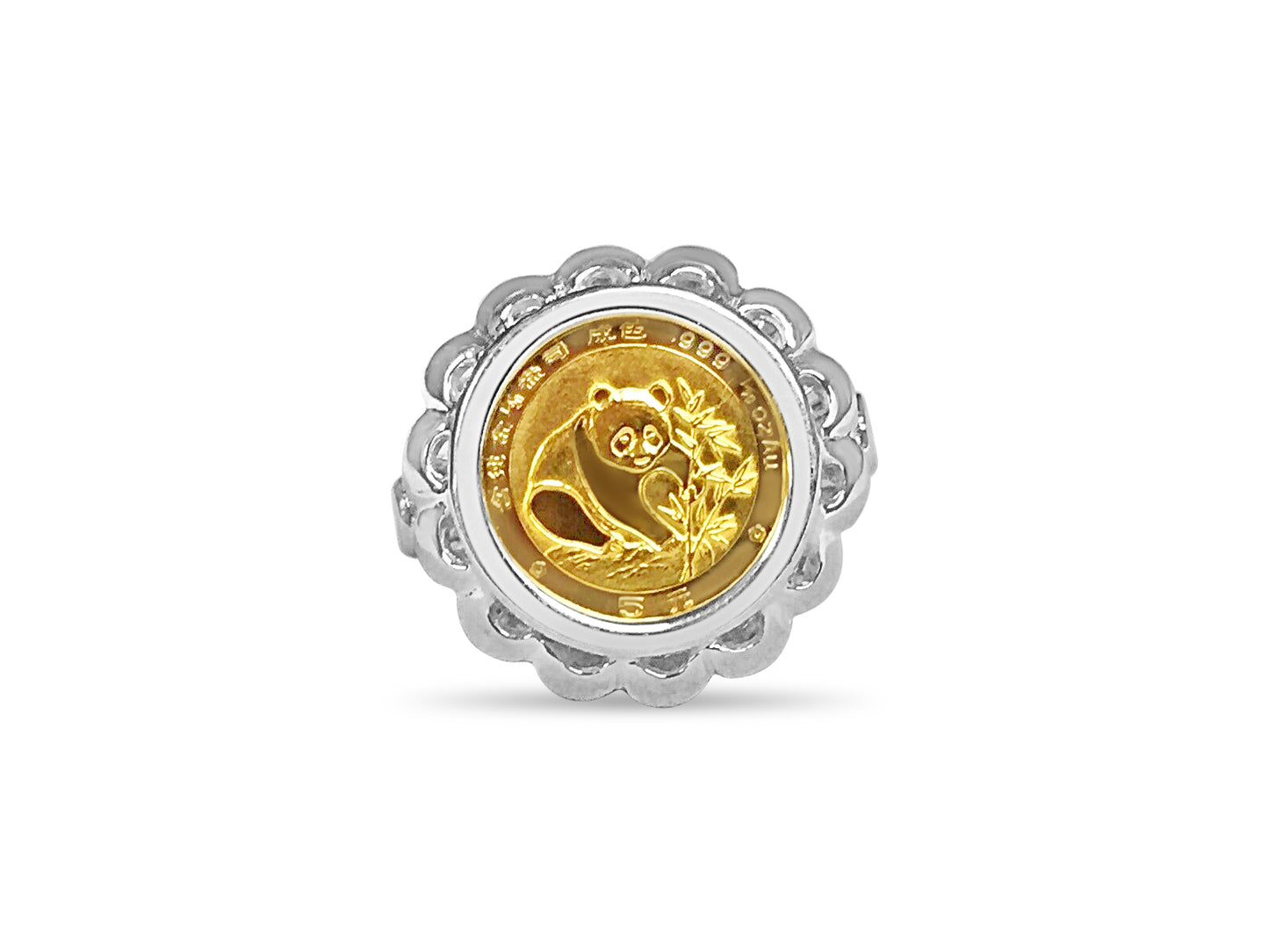 Fancy Ladies Solid Gold Handmade Coin Ring , Chinese Panda Bear Coin ,