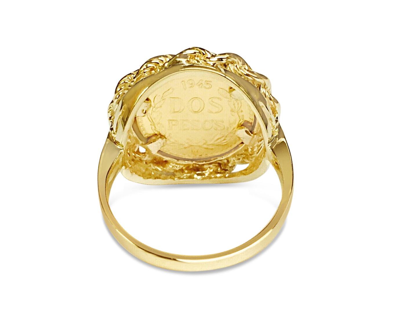 Fancy Solid Gold Handmade Coin Ring , Dos Pesos Coin ,