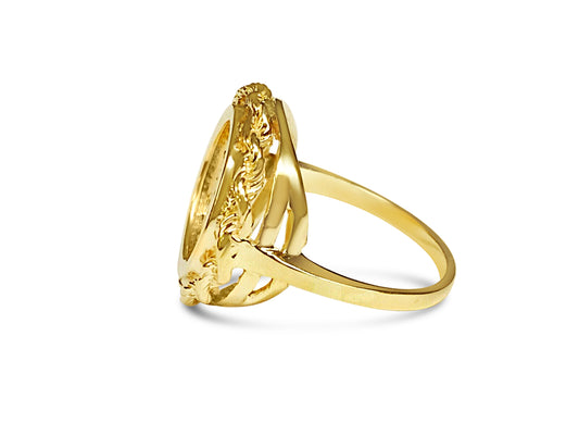 Fancy Solid Gold Handmade Coin Ring , Dos Pesos Coin ,
