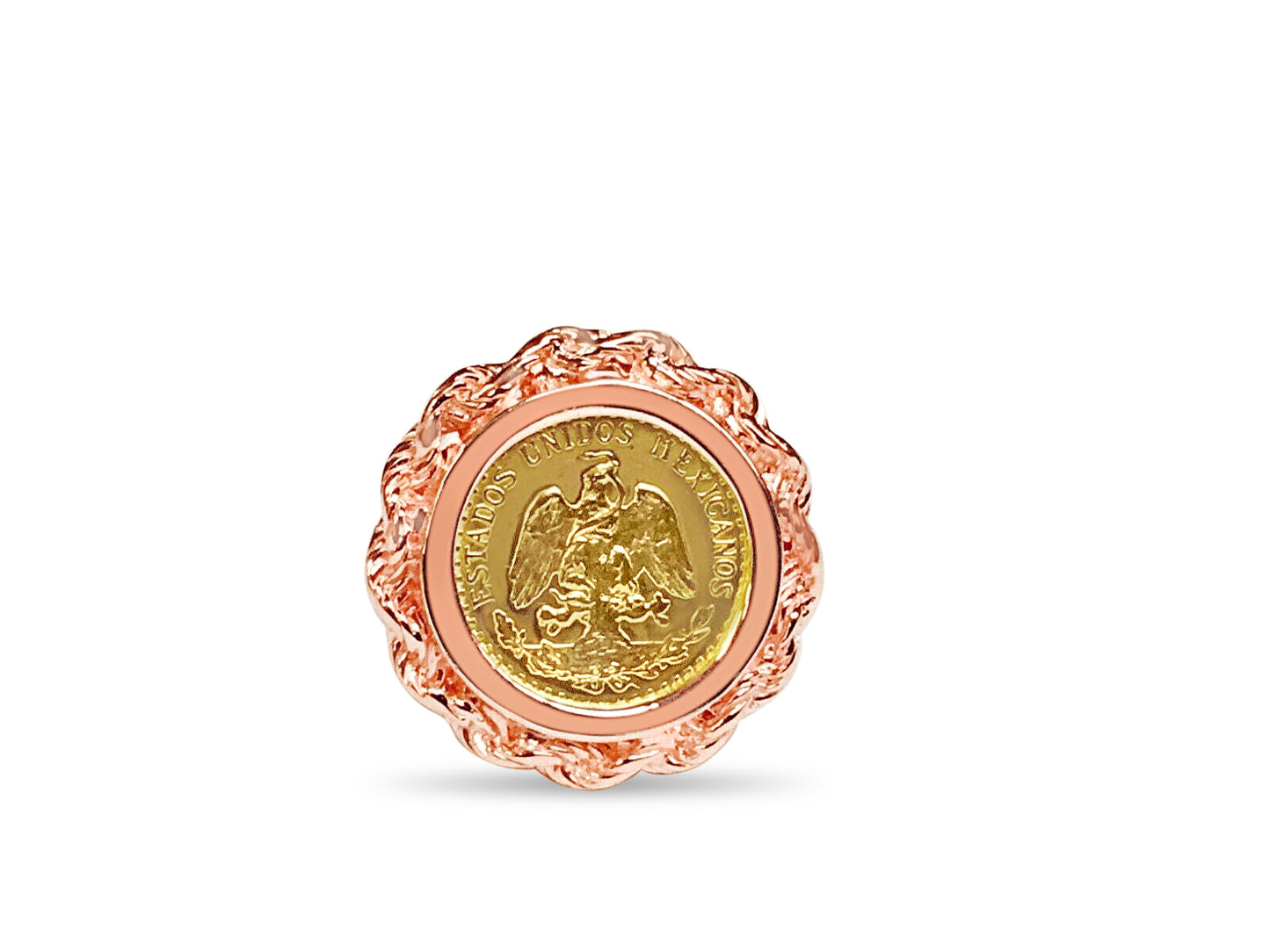 Fancy Solid Gold Handmade Coin Ring , Dos Pesos Coin ,