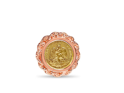 Fancy Solid Gold Handmade Coin Ring , Dos Pesos Coin ,