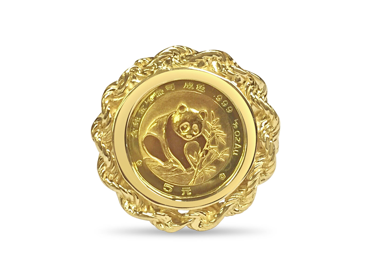 Fancy Ladies Solid Gold Handmade Coin Ring , Chinese Panda Bear Coin ,