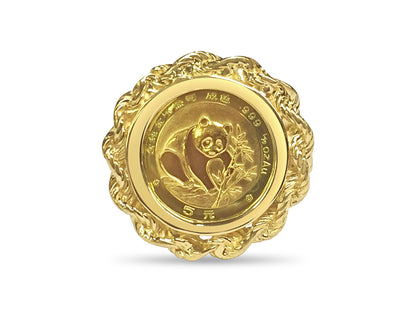 Fancy Ladies Solid Gold Handmade Coin Ring , Chinese Panda Bear Coin ,