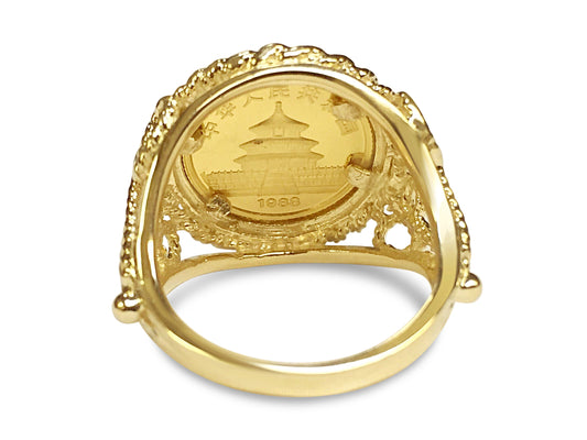 Fancy Solid Gold Handmade Coin Ring , Chinese Panda Bear Coin ,