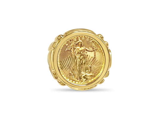 Fancy Solid Gold Handmade Coin Ring , 1/10oz Coin ,