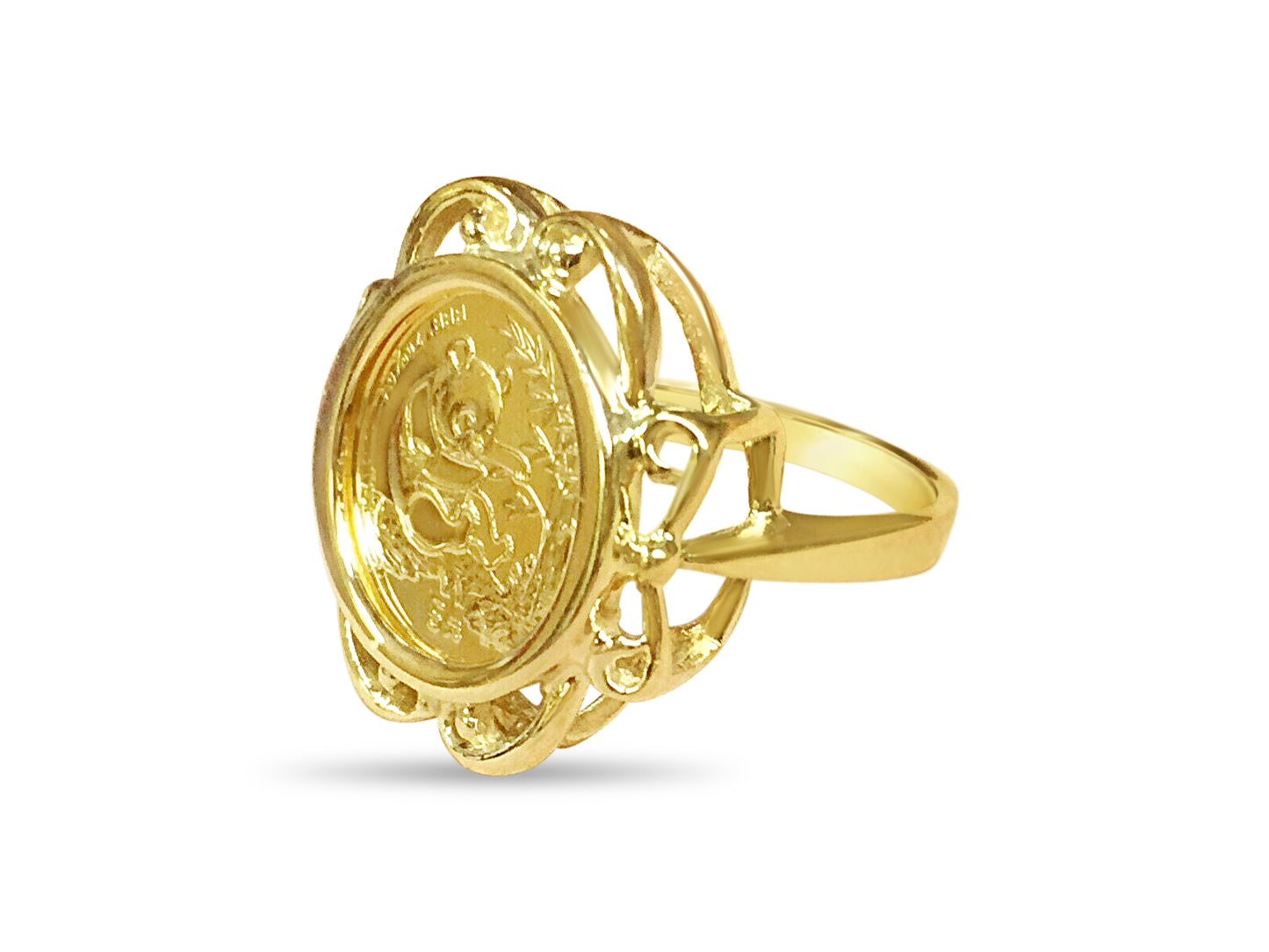 Fancy Ladies Solid Gold Handmade Coin Ring , Chinese Panda Bear Coin ,