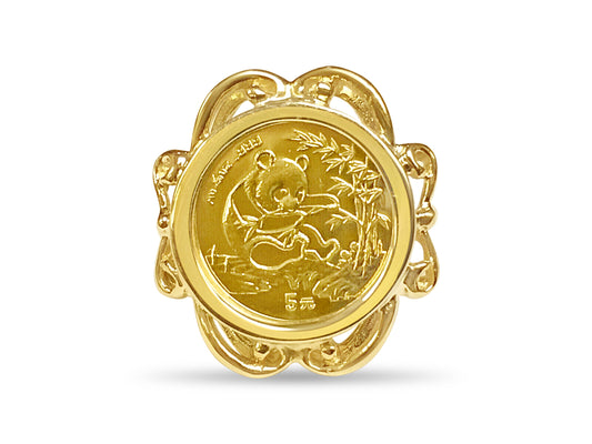 Fancy Ladies Solid Gold Handmade Coin Ring , Chinese Panda Bear Coin ,