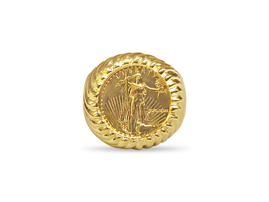 Fancy Solid Gold Handmade Coin Ring , 1/10oz Coin ,