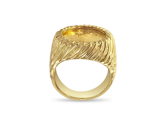 Fancy Solid Gold Handmade Coin Ring , 1/10oz Coin ,