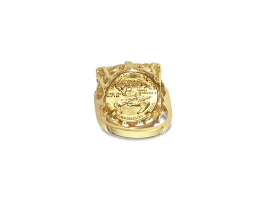 Fancy Solid Gold Handmade Coin Ring , 1/10oz Coin ,