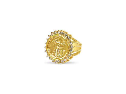 Diamond Fancy Solid Gold Handmade Coin Ring , 1/10oz Coin ,
