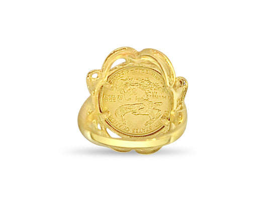 Fancy Ladies Solid Gold Handmade Coin Ring , 1/10oz Coin ,