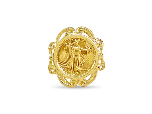 Fancy Ladies Solid Gold Handmade Coin Ring , 1/10oz Coin ,