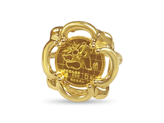 Fancy Solid Gold Handmade Coin Ring , Chinese Panda Bear Coin ,