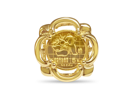 Fancy Solid Gold Handmade Coin Ring , Chinese Panda Bear Coin ,