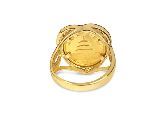 Fancy Ladies Solid Gold Handmade Coin Ring , Chinese Panda Bear Coin ,