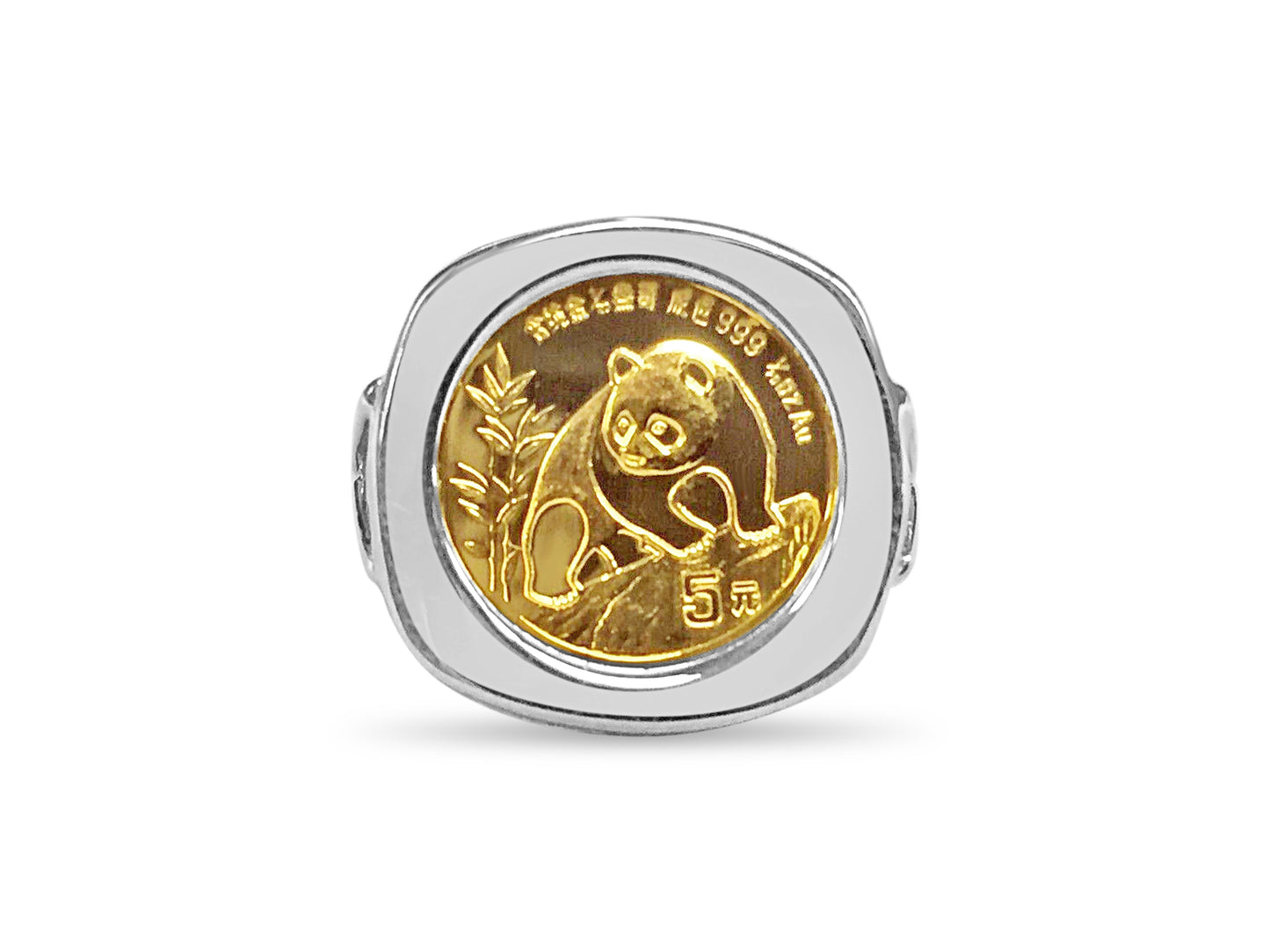 Fancy Solid Gold Handmade Coin Ring , Chinese Panda Bear Coin ,