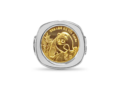 Fancy Solid Gold Handmade Coin Ring , Chinese Panda Bear Coin ,