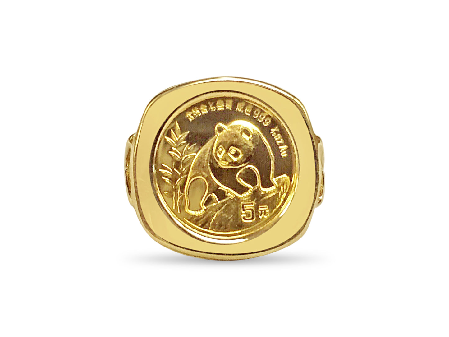Fancy Solid Gold Handmade Coin Ring , Chinese Panda Bear Coin ,