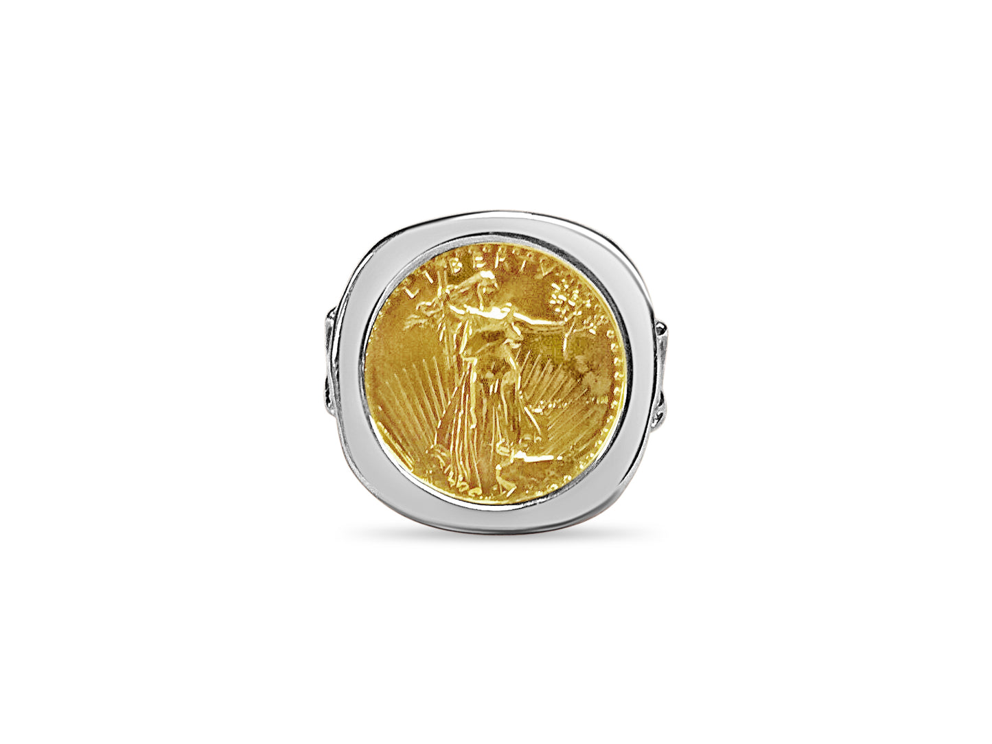 Fancy Solid Gold Handmade Coin Ring , 1/10oz Coin ,
