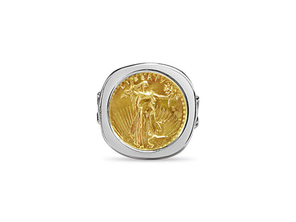 Fancy Solid Gold Handmade Coin Ring , 1/10oz Coin ,
