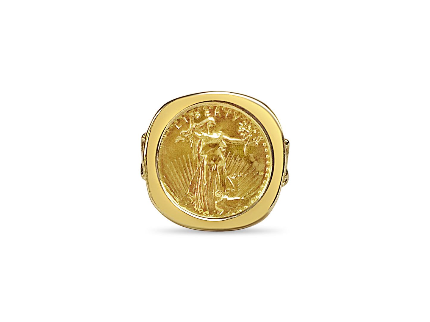 Fancy Solid Gold Handmade Coin Ring , 1/10oz Coin ,