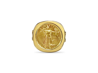 Fancy Solid Gold Handmade Coin Ring , 1/10oz Coin ,