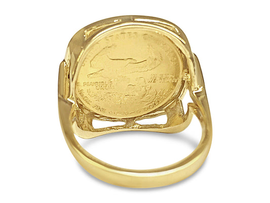 Fancy Solid Gold Handmade Coin Ring , 1/10oz Coin ,
