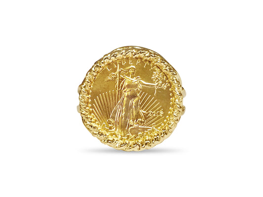Fancy Ladies Solid Gold Handmade Coin Ring , 1/10oz Coin ,