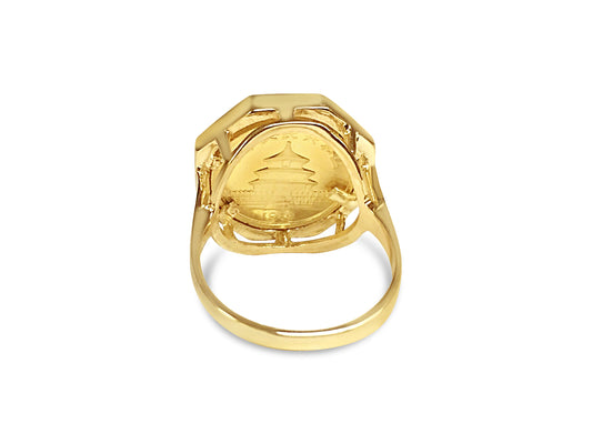Fancy Ladies Solid Gold Handmade Coin Ring , Chinese Panda Bear Coin ,