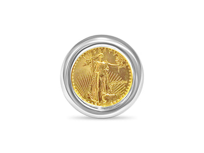 Fancy Solid Gold Handmade Coin Ring , 1/10oz Coin ,