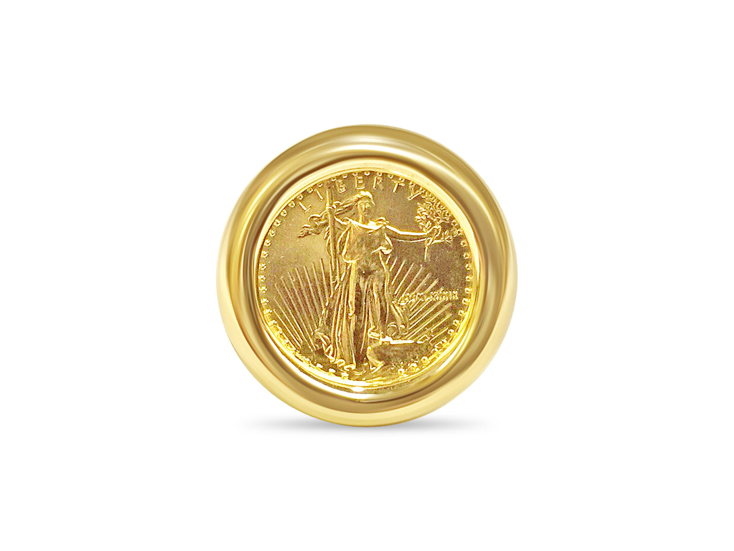 Fancy Solid Gold Handmade Coin Ring , 1/10oz Coin ,