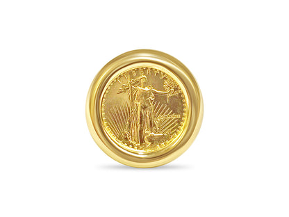 Fancy Solid Gold Handmade Coin Ring , 1/10oz Coin ,