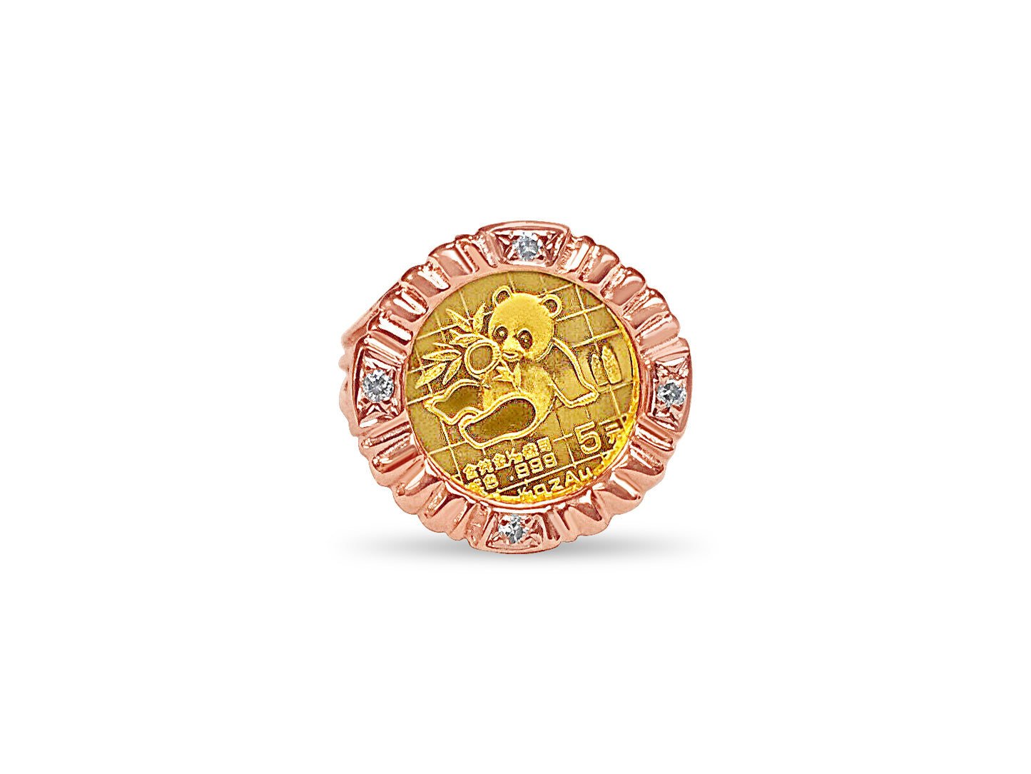 Diamond Fancy Solid Gold Handmade Coin Ring , Chinese Panda Bear Coin ,