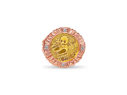 Diamond Fancy Solid Gold Handmade Coin Ring , Chinese Panda Bear Coin ,