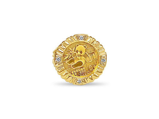 Diamond Fancy Solid Gold Handmade Coin Ring , Chinese Panda Bear Coin ,