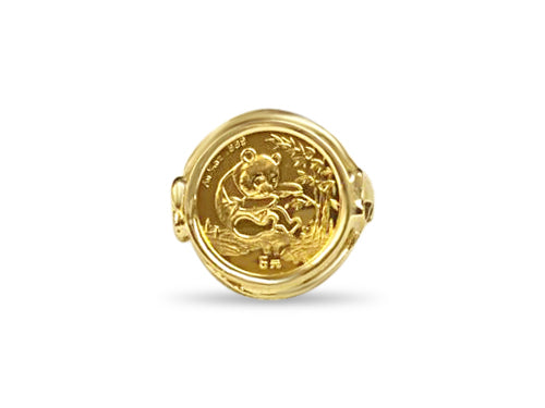 Fancy Ladies Solid Gold Handmade Coin Ring , Chinese Panda Bear Coin ,