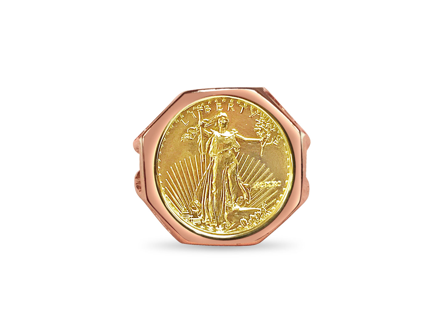 Fancy Ladies Solid Gold Handmade Coin Ring , 1/10oz Coin ,