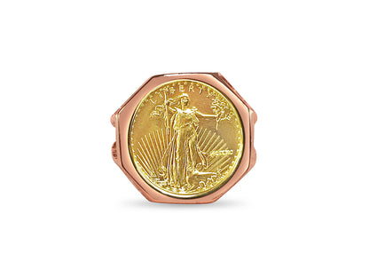 Fancy Ladies Solid Gold Handmade Coin Ring , 1/10oz Coin ,