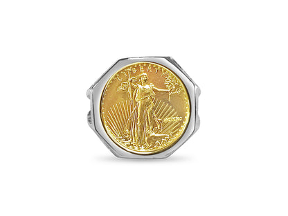 Fancy Ladies Solid Gold Handmade Coin Ring , 1/10oz Coin ,